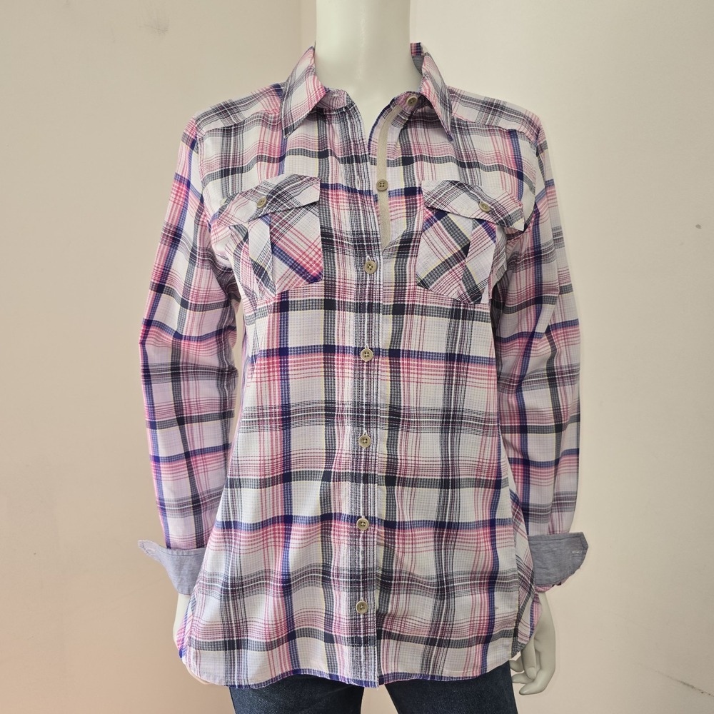 Marmot Plaid Button Front Shirt Womens Size M Contrast Cuff Long Sleeve Outdoors